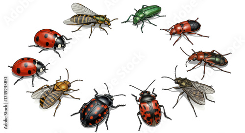 Diverse Collection of Insects Arranged in a Circular Pattern for Design and Educational Purposes