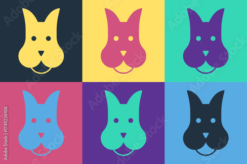 Pop art Dog icon isolated on color background. Vector