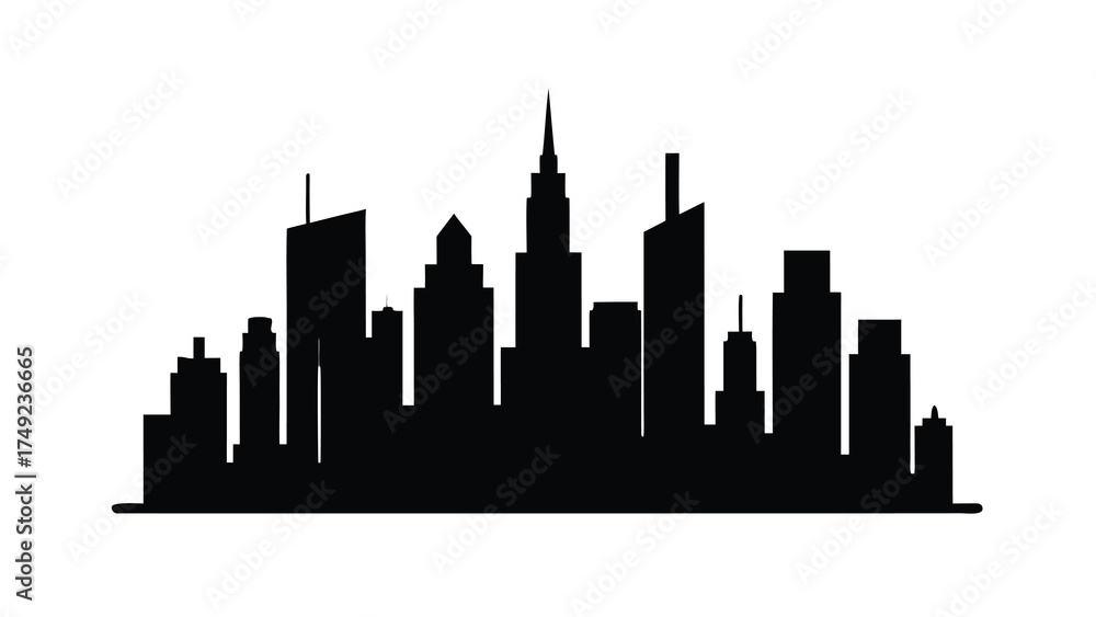 Fototapeta premium City skyline silhouette vector illustration, Black City skyline silhouette