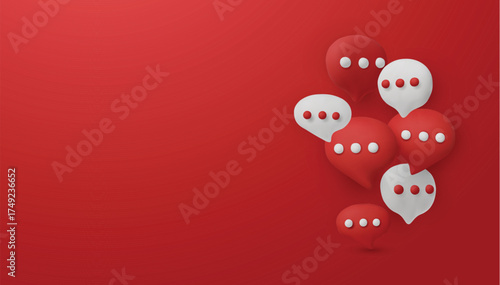 Modern 3D chat bubbles on a red background, symbolizing online communication, social media messaging, and digital dialogue.