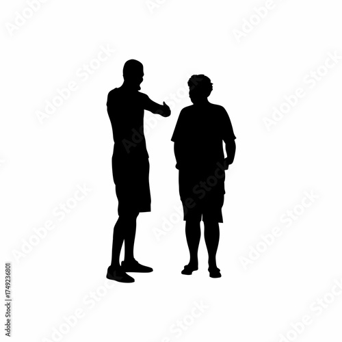 Counselor and patient in rehab garden silhouette isolated on white background