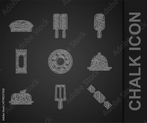 Set Donut, Ice cream, Candy, Cake, and Homemade pie icon. Vector