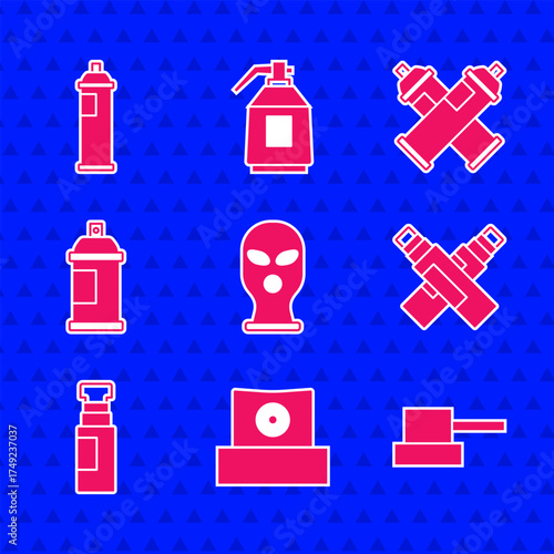 Set Balaclava, Spray can nozzle cap, Marker pen, Paint spray, and icon. Vector