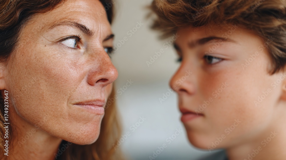 Fototapeta premium Woman, man, child pose for portrait.