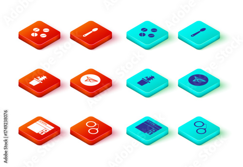 Set Buying drugs online, Handcuffs, Cactus peyote pot, Messenger, Heroin spoon and Medicine pill or tablet icon. Vector