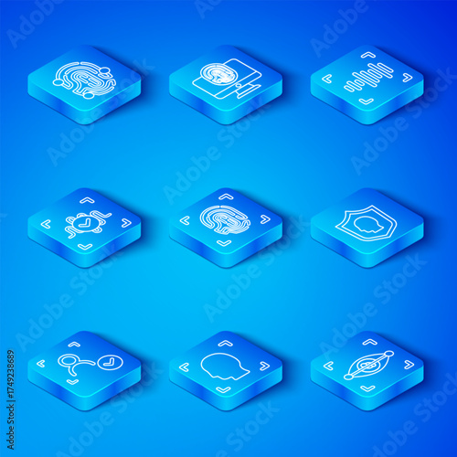 Set line Face recognition, Fingerprint, User protection, Voice, and Eye scan icon. Vector