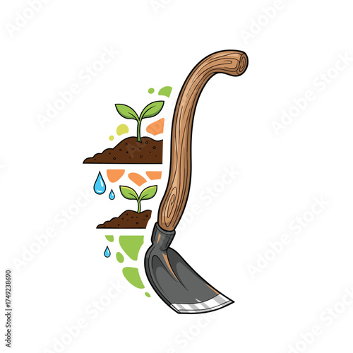 A hoe tool used for farming and gardening to cultivate soil and plants.