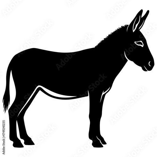 silhouette of a donkey, Equine Livestock Profile Graphic Design Element, Simple Domestic Animal Line Art Silhouette, any design needing a classic domestic animal illustration.