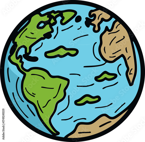 Earth globe icon showing continent and ocean detail for geography and travel