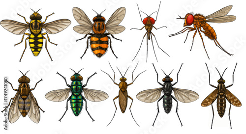 Diverse Collection of Insects Showcasing Various Flies and Mosquitoes