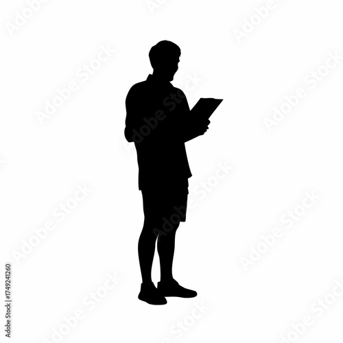 Counselor with clipboard in group discussion silhouette isolated on white background
