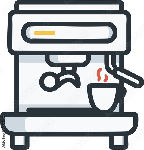 Espresso machine icon with cup and steam for coffee brew and cafe use
