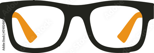 Black eyeglass frame icon with orange accent for vision and eyewear theme