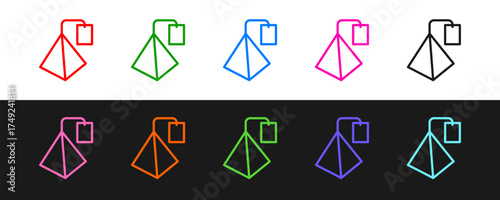 Set line Tea bag icon isolated on black and white background. Vector