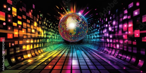 Disco Ball Sparkling in Air Against Glitzy Backdrop - abstract digital art piece that