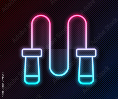 Glowing neon line Jump rope icon isolated on black background. Skipping rope. Sport equipment. Vector