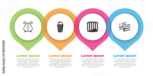 Set Ancient lyre, Gyros Pita Greek, column and Greece national flag. Business infographic template. Vector