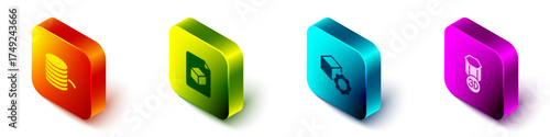 Set Isometric Filament for 3D printer, Isometric cube file, and icon. Vector