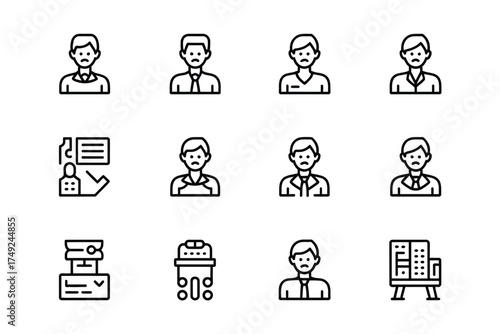 Professional act vector icons set diverse business people and services for scalable eps graphic design silhouette