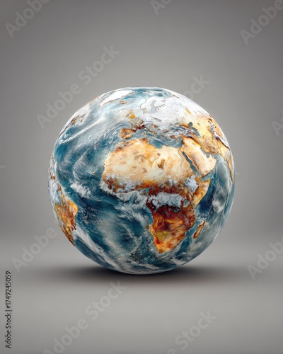 Realistic 3 d earth globe rendered on a neutral background