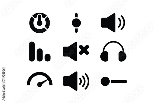 Collection of 9 black and white audio and media control icons vector graphics scalable eps silhouette