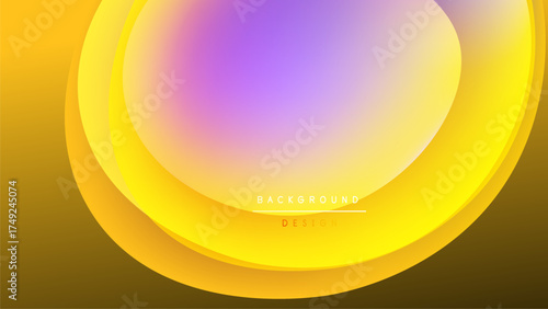 Abstract design features layered ovals. Colors shift from yellow, orange, purple. Background is black, creating contrast. Modern, vibrant aesthetic.