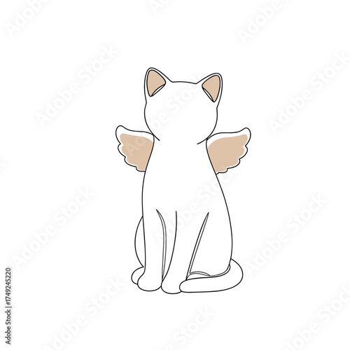 Memorial cat with angel wings symbolizing farewell to a beloved pet, isolated on white