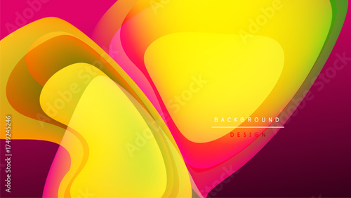 Abstract vibrant layers overlap. Yellow, pink, green hues create dynamic flow. Modern design element for backgrounds.