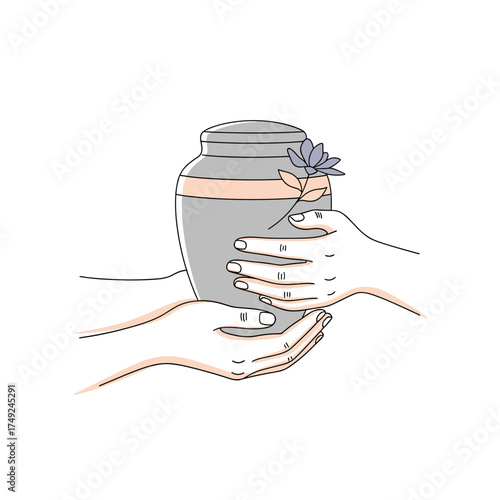 Hands passing ashes urn