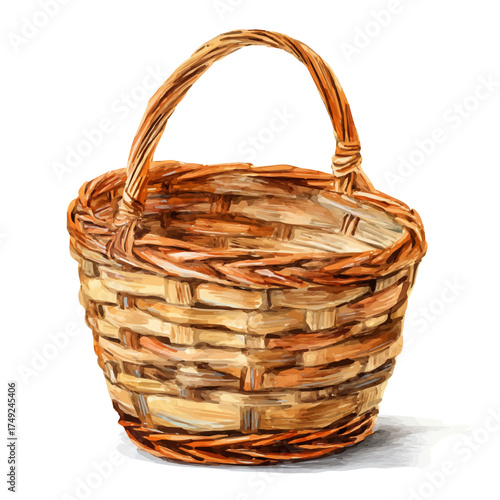 Basket watercolor artwork, high-quality professional vector illustration isolated on a white background.