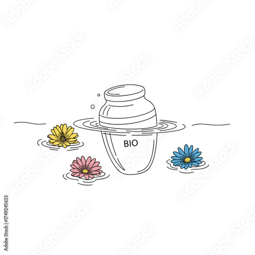 Cremation urn surrounded by colorful flowers