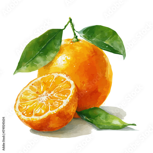 Realistic Bitter Orange watercolor drawing vector, premium quality illustration on a clean white background.