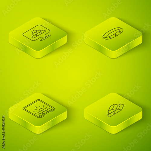 Set Isometric line Gold ring, Safe with gold bars, and icon. Vector