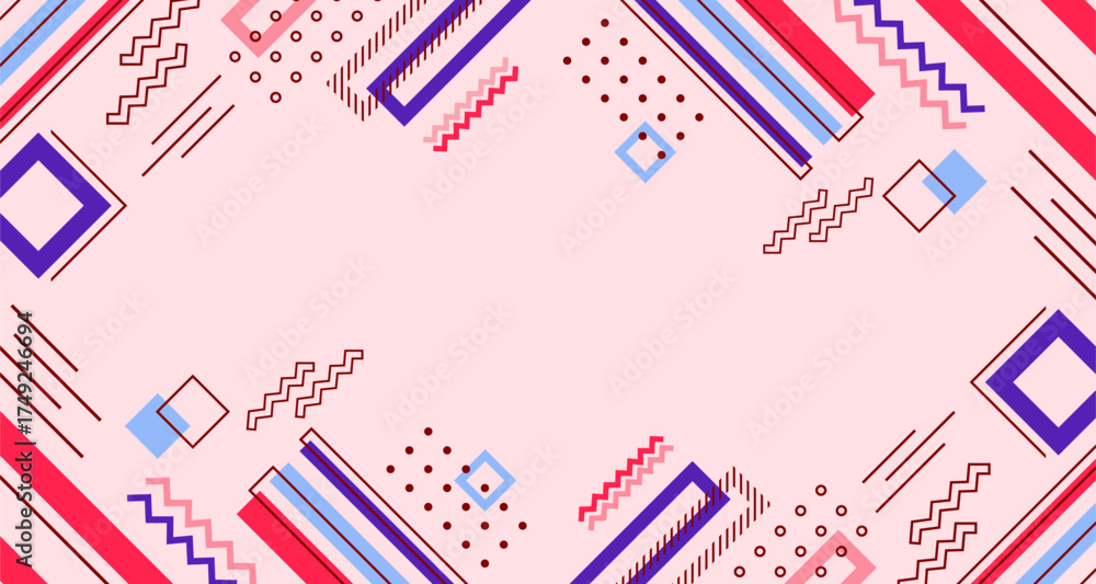 Obraz premium Abstract Geometric Frame with Colorful Shapes on Pink Background