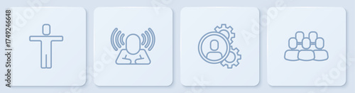 Set line Head hunting, , and Project team base. White square button. Vector