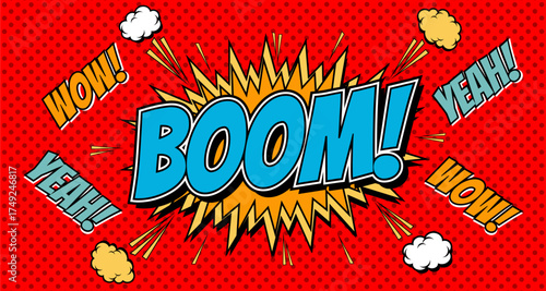 Comic Book Boom Explosion red vintage background