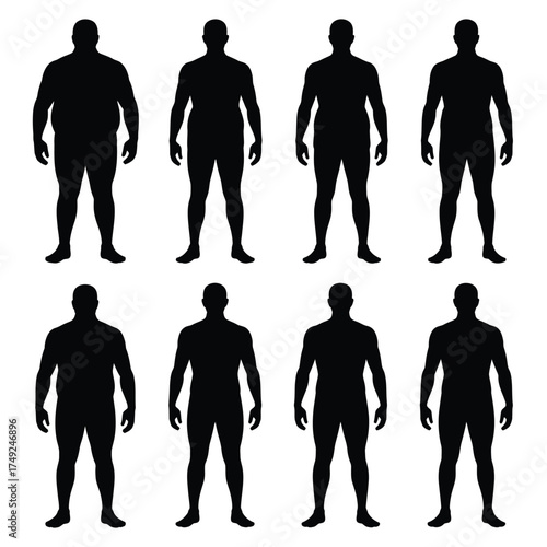 Eight diverse human body silhouette illustrations for health and fitness visuals silhouette