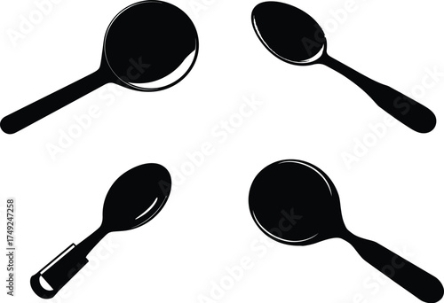 Four black spoons, kitchen utensils VECTOR