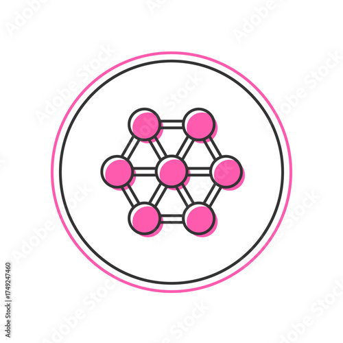Filled outline Molecule icon isolated on white background. Structure of molecules in chemistry, science teachers innovative educational poster. Vector