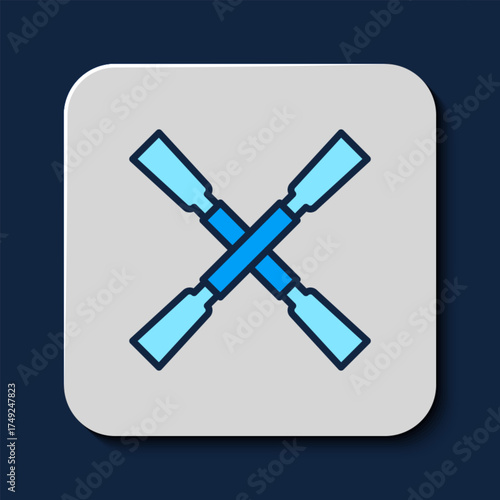 Filled outline Oars or paddles boat icon isolated on blue background. Vector