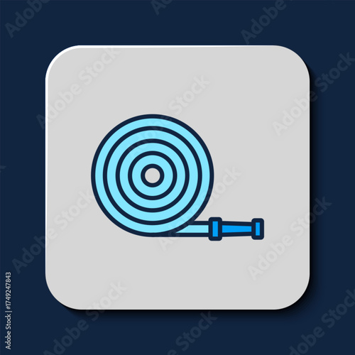 Filled outline Fire hose reel icon isolated on blue background. Vector