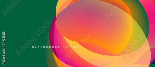 Abstract colorful waves overlap, creating dynamic visual effect. Green background complements vibrant hues. Modern design element.