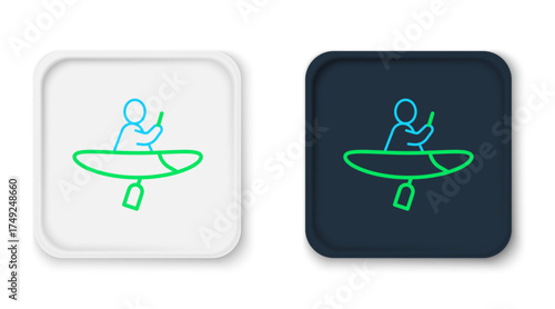 Line Kayak and paddle icon isolated on white background. Kayak and canoe for fishing and tourism. Outdoor activities. Colorful outline concept. Vector