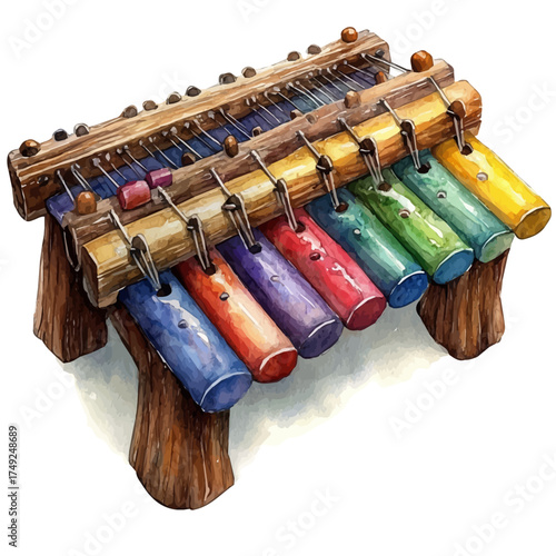 watercolor vector of Marimba, isolated on a white background.