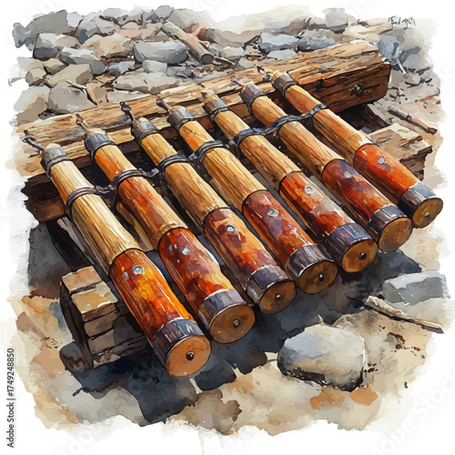 Marimba, watercolor painting vector, isolated on a white background.