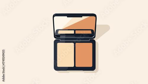 Makeup compact palette vector illustration. Flat design cosmetic product with bronzer and contour powder. Beauty and fashion graphic with mirror