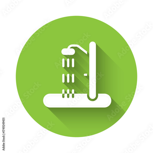 White Beach shower icon isolated with long shadow. Green circle button. Vector