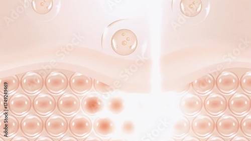 3d animation of white serum, cream, and lotion drops into skin cells for UV protection, Ultraviolet shield reflection. repair skin care concept

