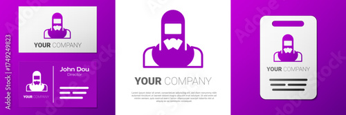 Logotype Nuclear power plant worker wearing protective clothing icon isolated on white background. Nuclear reactor worker. Logo design template element. Vector