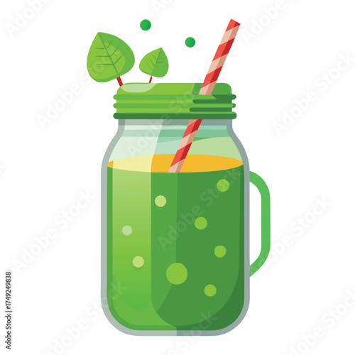 Green Smoothie Drink in a Mason Jar with a Straw Refreshing